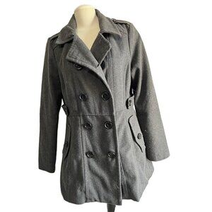 Rue 21 Charcoal Grey Wool Blend Peacoat Sz L Long Sleeve with Pockets